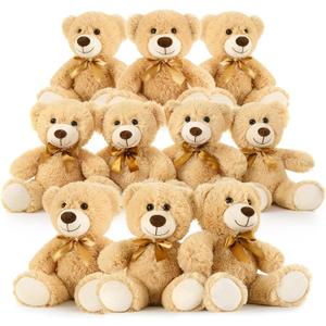 Tezituor Teddy Bears Stuffed Animals Bulk 10 Packs, 14 Inch Small Bears Plush for Baby Shower Cute Stuffed Bears Gift for Kids on Christmas, Birthday, Valentines, Light Brown