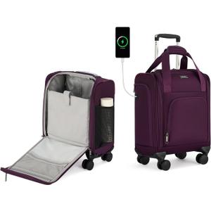 MILADA Underseat Carry On Luggage with Wheels, Airline Approved 16-inch Spinner Small Suitcase, Softside Travel Luggage, Personal Item Overnight Bag, Business Mini Suitcase for Women and Men, Purple