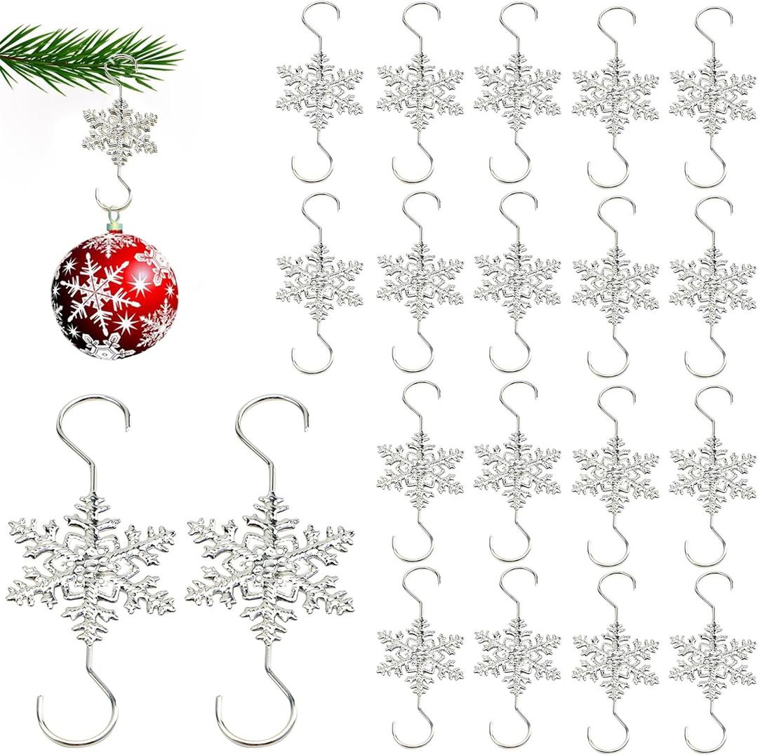 Furimuk Snowflake Ornament Hook Hangers - Gold & Silver Snowflake Decorative Tree Hangers (20PCS)