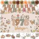 RoundFunny 24 Pcs Vintage 50th Birthday Decorations for Men Women Floral 1976 Banner Decorations Include Back in 1976 Backdrop Cheers to 50 Years Banner 12 Hanging Swirl 10 Paper Poms for Party Gifts