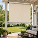 Aoodor 5% Openness Cordless Solar Fabric Roller Shade, 10'W x 8'H Sun Shade for Outdoor Gazebo Pergola Porch Use, 95% UV Protection Blinds, Beige