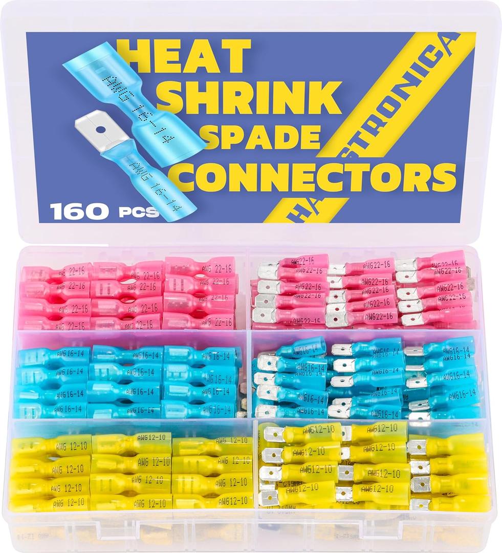 haisstronica 160pcs Heat Shrink Spade Connectors,AWG 22-10 Female and Male Wire Connectors,Quick Disconnect Spade terminals
