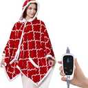 Sealy Wearable Heated Throw Blanket, Flannel & Sherpa Electric Throw Shawl Poncho with Hoodie & Pocket, 6 Heating Levels & 2-10 Hours Auto Shut Off, Machine Washable, 50x60 Inch, Red