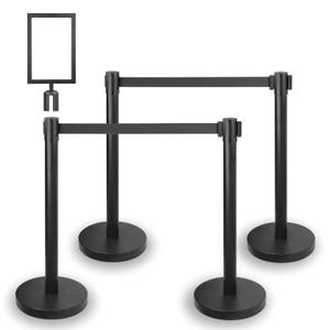 Crowd Control Stanchions w/Retractable Belt Sign Topper 4 Pack