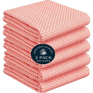Orange Honeycomb Kitchen Towels 5 Pack, 16x26 Inch, 100% Cotton, Quick Drying, Soft & Absorbent, Reusable, Washable Dish Towels for Drying, Cleaning, Kitchen & Dining Use