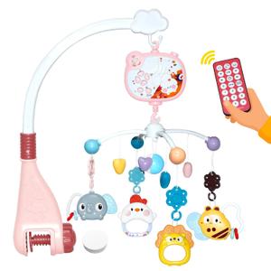 Baby Crib Mobile with Music and Night Lights,Mobile for Crib with Rotation, Remote Control, Projection, Baby Crib Toys for Newborn Infant Boys Girls Toddles (Pink)