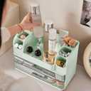 Makeup Organizer with Drawers for Vanity,Bathroom Countertop Organizer with Brushes Holder,Skincare Storage Organizer,Perfect Cosmetic Display Case for Skincare,Lipstick and Beauty Essential (Green)