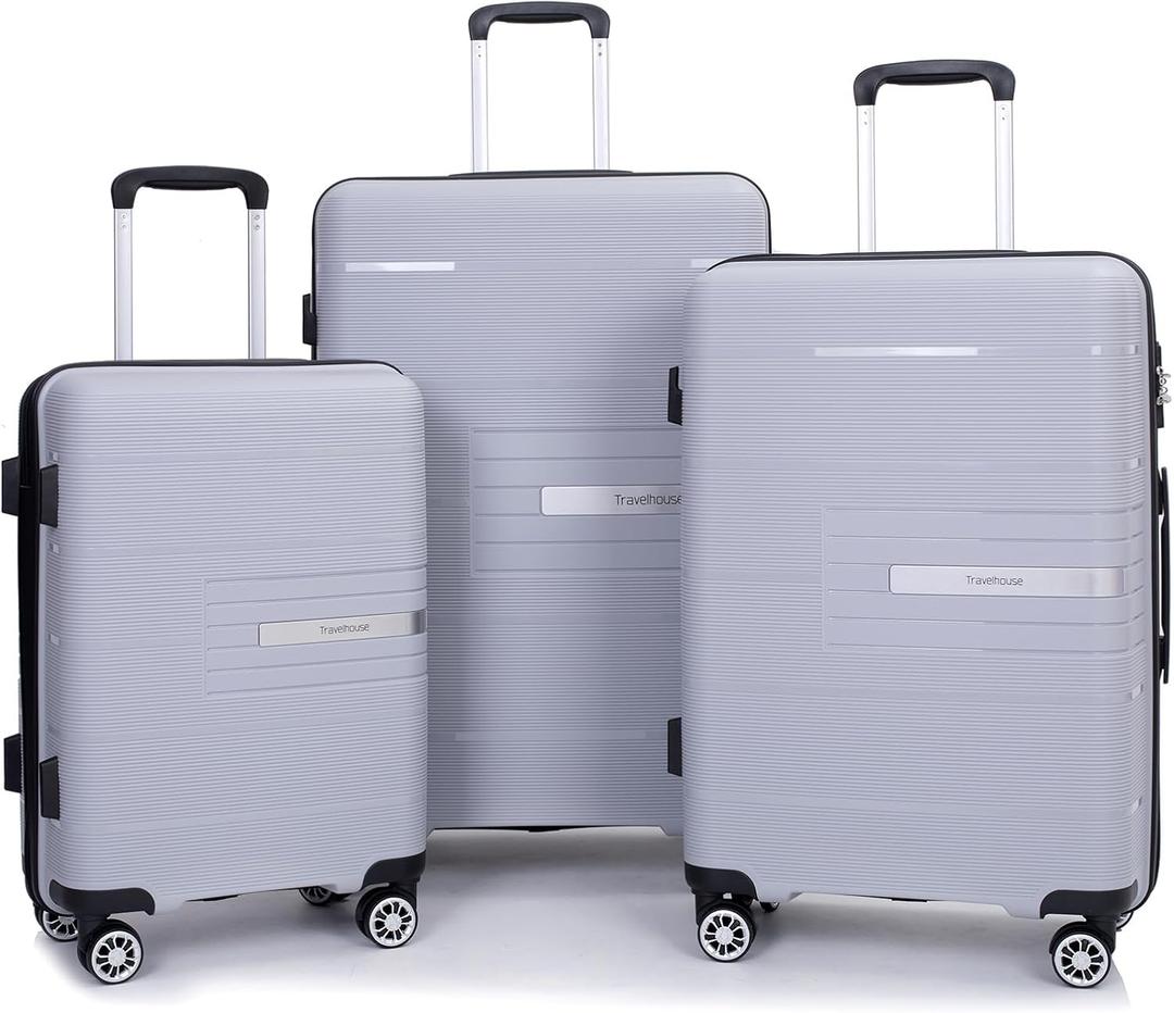 Luggage 3 Piece Sets Suitcase Set with Double Spinner Wheels, Lightweight Carry On Hardside Travel Luggage with TSA Lock, (20/24/28) (Silver)