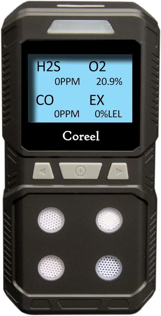 4 Gas Monitor, Portable CO, H2S, O2,EX Gas Detector Meter - Ready to Use (Black)