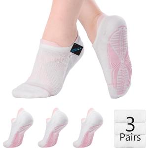 BRISIRA Pilates Socks with Grips Women Non Slip Grippy Yoga Socks Coolmax Bamboo Viscose Compression Barre Hospital Barefoot (5-7, 3 Pairs White)