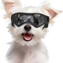 Dog Goggles Dog Sunglasses for Small Breed UV Protection Windproof with Adjustable Head Straps Chin Straps for Ride Car/Hiking Travel/On Beach-Black