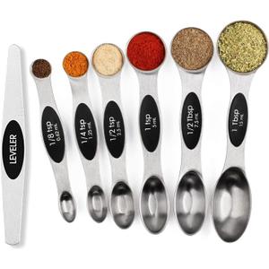 Magnetic Measuring Spoons Set Stainless Steel with Leveler, Stackable Metal Tablespoon Measure Spoon for Baking, Cups and Spoon Set Kitchen Gadgets Apartment Essentials Fits in Spice Jars (Silver)