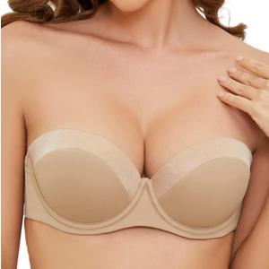 SEA BBOT Push Up Strapless Bra for Women Anti-Slip Padded Multiway Bra (34B, Dark Beige)