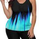 LALAGEN Womens 2025 Plus Size Tankini Swimsuits Rash Guard Capris Athletic Two Piece Swimwear Bathing Suits for Women S-5X (Large, Gradient Black Blue)