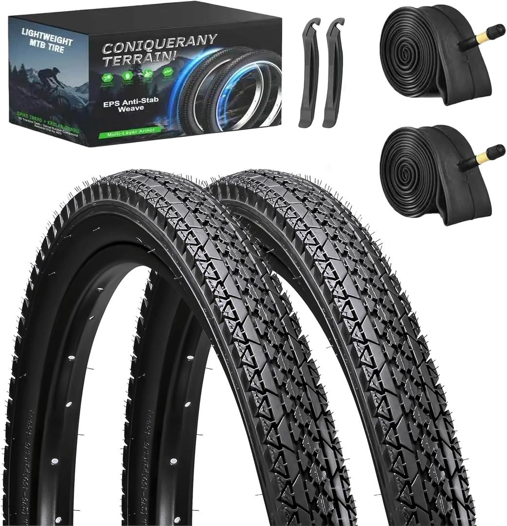 26 Inch Bike Tires Replacement 2-Pack 26x2.125 Bike Tire with Anti-Stab Weave, Folding Mountain Bicycle Tires and Tubes