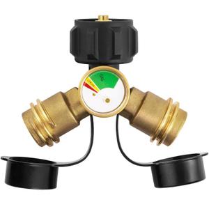 GASPRO Propane Splitter with Gauge, Propane Tank Splitter 2 Way for 5-20LB, Perfect for Heaters, Camping Stoves, BBQ Grills, Gas Burners and More