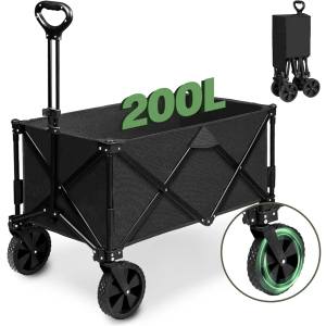 SLZB Wagons Carts Foldable, 200L Large Capacity Lounge Wagon,All Terrain Wagon Used as Beach Wagon,Grocery Cart,Garden Cart,Sports Wagon and Camping Wagon (Black)
