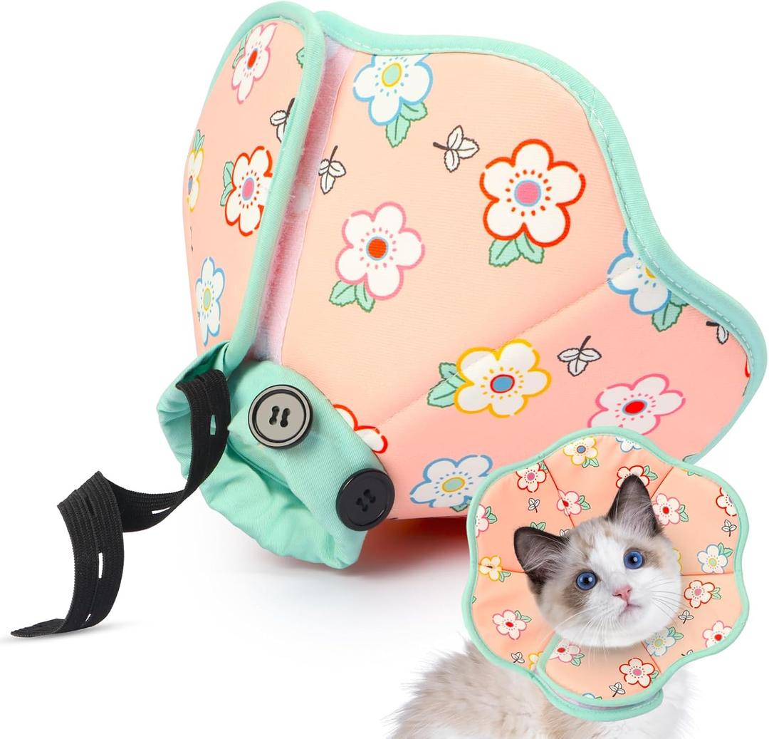 Cat Cone Collar Soft for Wound Healing for Large Cats(Exotic Shorthair Persian Ragdoll), Air Breathable Neck Recovery Cone Anti Scratch Licking, Adjustable Surgery Cat Head Cone Alternative (L(Circumference:7.87''-11''in), Green-Pink)