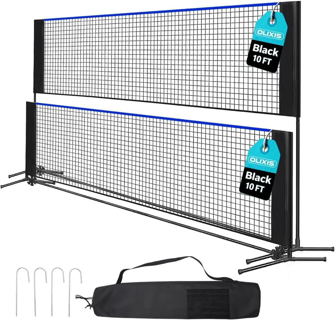 OLIXIS Badminton Net Set, 10FT/14FT/17FT Wide, 3-5FT Adjustable Height Multi Sport Net for Pickleball, Tennis, Volleyball, Soccer Tennis, Indoor Outdoor with Carry Bag, Easy Setup for Backyard