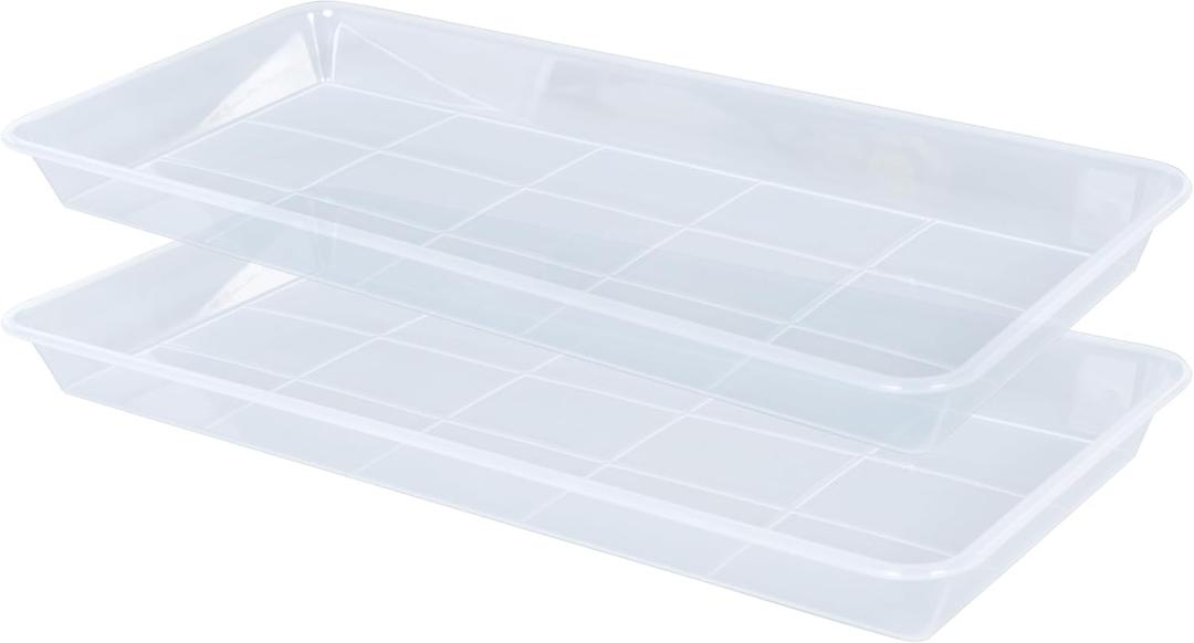 VUWEZ 2 Pack Plastic Plant Saucer, Rectangular, Indoors Outdoor, Water Drip Tray for Flower Pot, Windowsill (5.5 x 10 Inch, Clear)