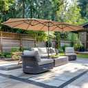 Patio Double-Sided Umbrella with Base & Crank, Extra Large Rectangular Outdoor Umbrella for Patio, poolside Lawn & Garden, Beige