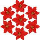 Nydotd 36pcs Glitter Poinsettia Christmas Tree Ornament, Artificial Poinsettia Flowers Decorative Artificial Flowers for Christmas Tree Wedding Decorations Xmas Tree Wreaths (Red)