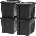 IRIS USA 20 Gallon Heavy Duty Storage Totes with Easy-Grip Handles, 4 Pack - Large Bins with Lids Garage Organizing Tubs, Durable Stackable Utility Containers, Made in USA - Black