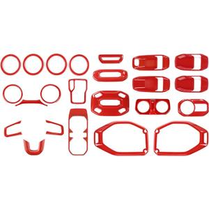 JWWY for JL Interior kit Set,Air Vent Start Door Handle Window Button Cup Holder Reading Light Cover Center Console Dashboard Trim for 2018-2023+Jeep Wrangler JL Interior Accessories,4xe 23pcs ABS Red