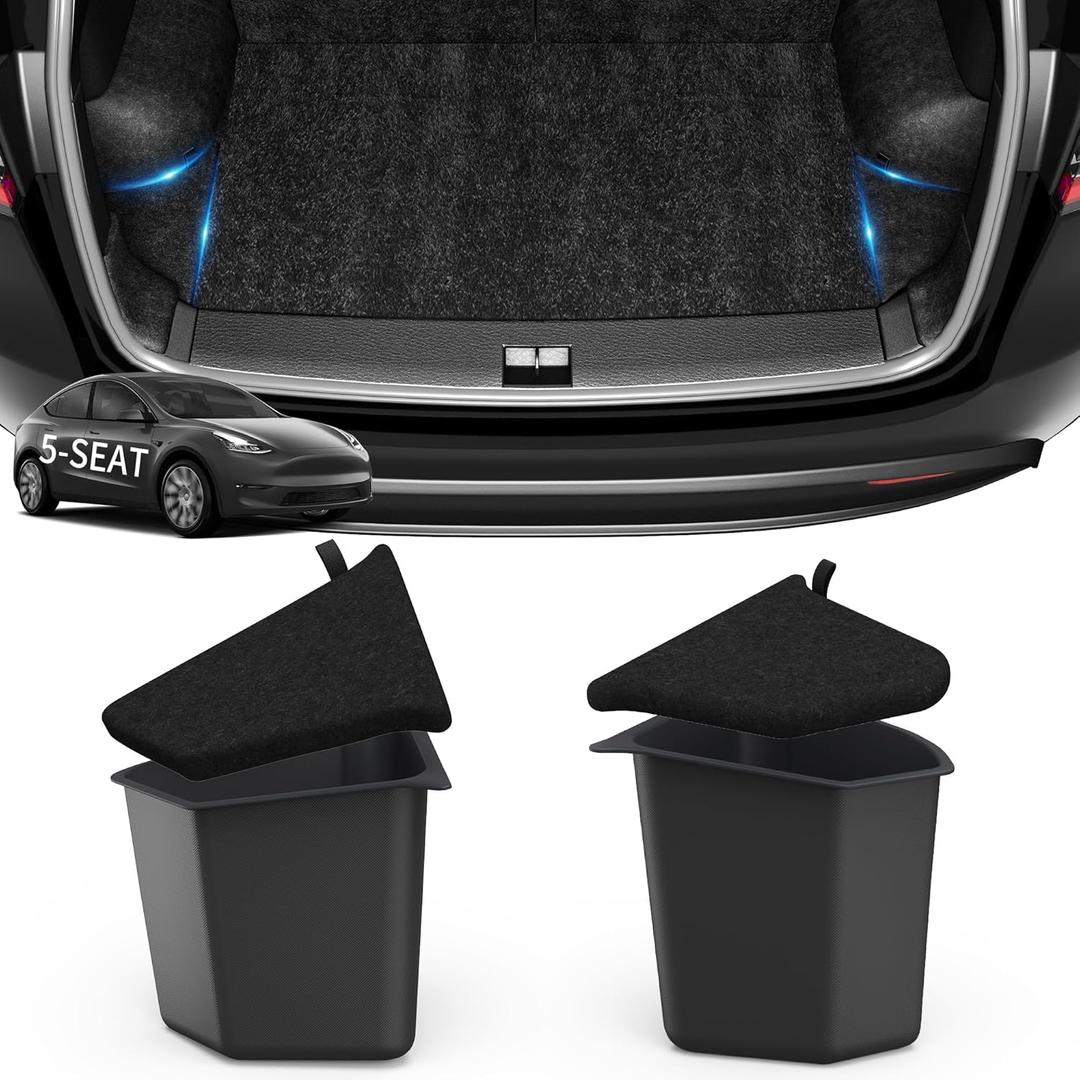 oEdRo 2022 2023 Tesla Model Y Trunk Storage Bins for 5-Seater, Rear Trunk Organizer Side Storage Boxs with Lids, ABS Waterproof Odorless Protector Packets Accessories