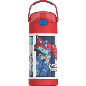 THERMOS FUNTAINER Water Bottle with Straw - 12 Ounce - Kids Stainless Steel Vacuum Insulated Water Bottle with Lid, Transformers