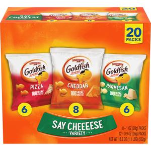 Goldfish Crackers Say Cheeeese Variety Pack with Cheddar, Pizza and Parmesan, Snack Packs, 20 Ct Sellby: 06/17/25