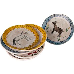 Creative Co-Op Enchanted Fauna Series Stoneware Plates, Multicolor, Set of 4