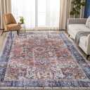 Smiry Area Rugs for Living Room Bedroom, Machine Washable 5x7 Vintage Rug, Soft Plush Bedside Floor Carpet for Farmhouse Nursery Kitchen Laundry Home Decor, Rust/Multi