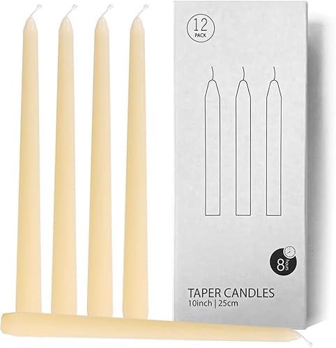 Topsics 8 Pack Ivory Taper Candles, 10 inch Unscented Dripless Candlesticks Valentine's Candles - 8 Hours Long Burning Candles for Home Decor, Wedding, Party