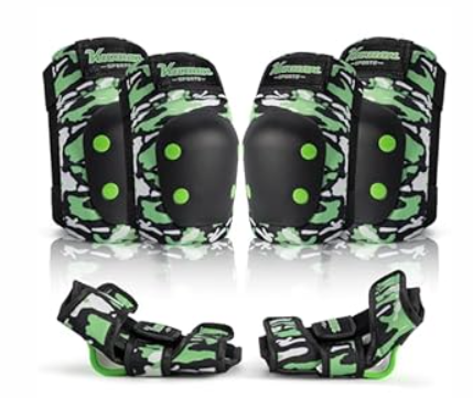 Kuxuan skates Knee Pads for Kids Youth Black Elbow Pads Wrist Guards for Girls Boys 7 in 1 Protective Gear Set with Gift Box in Skateboarding Biking Roller Skating Cycling Outdoor Sports (Small)