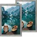 11x17 Frame Set of 2, Rustic Grey Wood Style - Display 11 x 17 Poster without Mat or 8x12 Picture with Mat, Wall Mounting Horizontal and Vertical (Natural Oak)