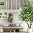 Artificial Ficus Tree 7FT with 1974 Leaves Deluxe Lifelike Tall Large Fake Faux Tropical Silk Huge Plant 84 Inch Black Pot for Indoor Home Office Store Corner Porch Decor Housewarming Gifts