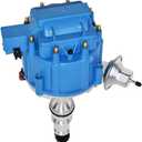 A-Team Performance - HEI Complete Distributor 65K Coil Heavy Duty - Compatible with Ford HD FE/FT 330 361 391 5/16" Shaft One-Wire Installation Blue Cap (Blue)