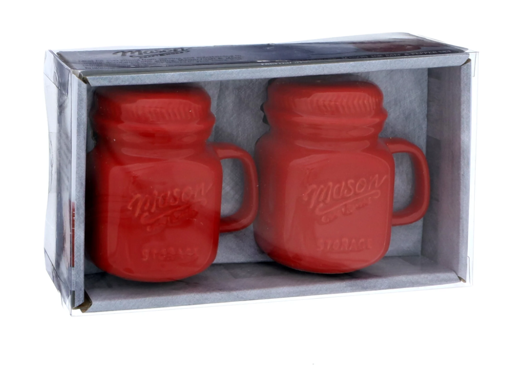 Mason Craft & More Red Mason Jar Salt & Pepper Shaker Set White