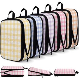 5 Pack Compression Packing Cubes for Travel Space Saving Cubes Luggage Organizer for Suitcase(Plaid,M)