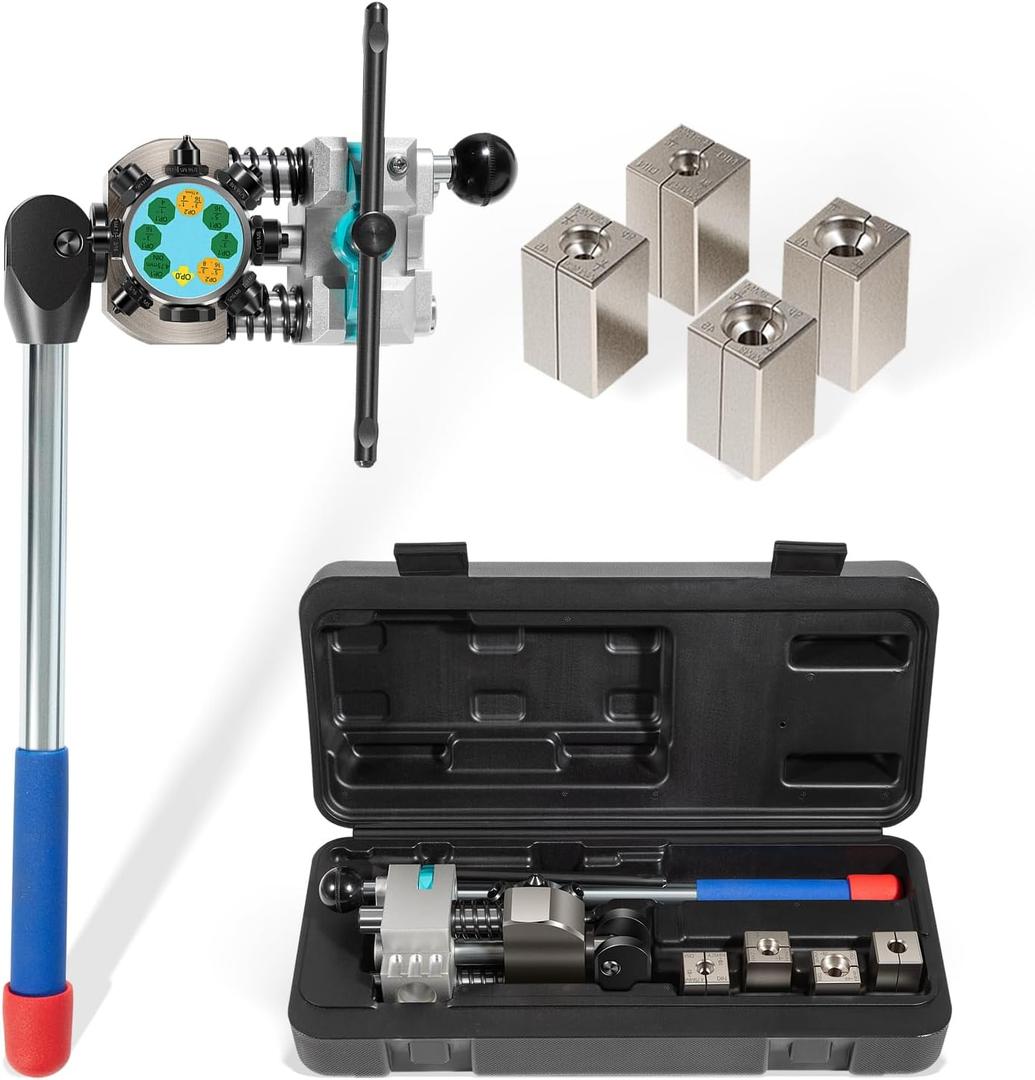 Professional Brake Line Flaring Tool- 45 Degree Set - Single, Bubble, and Double Flare Tool Kit - Used with Various Tubes, with 4 Split Dies for 3/16, 1/4, 5/16, 3/8 Tubing