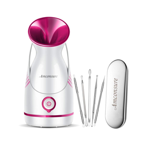 Amconsure Facial Steamer - Nano Ionic Face Steamer Warm Mist Steamer for Home Sauna SPA, Humidifier for Face Steamer for Deep Cleaning Unclogs Pores Sinuses - Bonus 5 Piece Stainless Steel Skin Kit