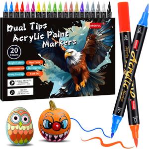 Acrylic Paint Pens Markers, 20 Colors Dual Tips Waterproof Paint Markers For Rock Painting, Fabric, Metal, Glass, Wood, Canvas, Ceramic, Plastic, Non-Toxic & Odor, Premium Art And DIY Craft Supplies
