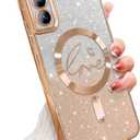 For Samsung Galaxy S21 Case Magnetic,for Women Girl Soft Cute Luxury Love Heart Plating Bling Gradient Glitter Clear Phone Case Compatible with MagSafe Shockproof Back Cover 6.2-Gold