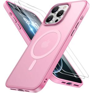 Miracase Magnetic Series for iPhone 16 Pro Max Case [Compatible with MagSafe] [with 2X Screen Protector] Military-Grade Protection, Slim Phone Case for 16 Pro Max 6.9 inch - Mes Pink