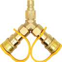 3/8 in Natural Gas Y Splitter, Low Pressure Propane NAT Gas Quick Connect/Disconnect Separator Adapter for Weber Grill, Pizza Oven, Patio Heater/Fire Pit, RV, Generator