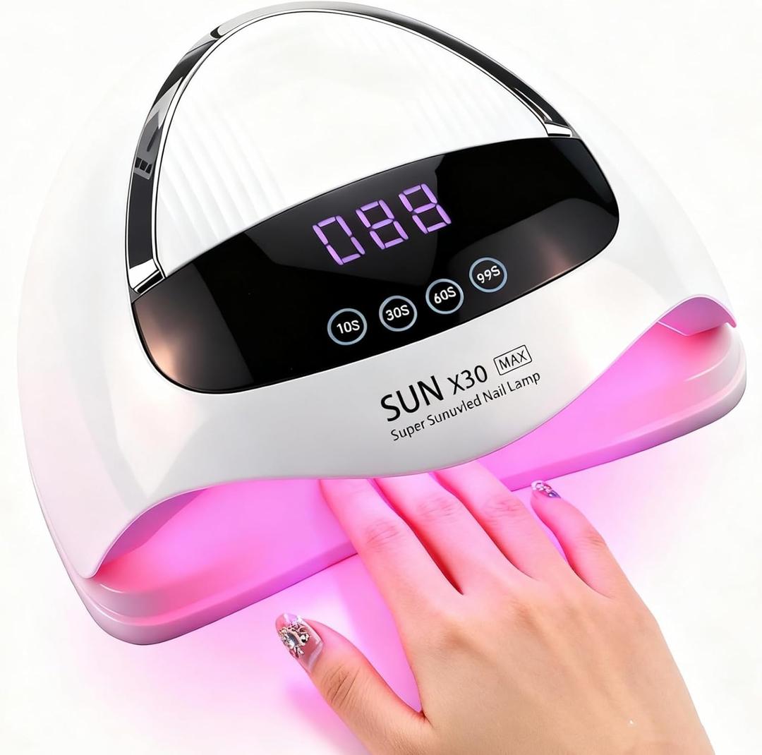 500W UV LED Nail Lamp, 90 LEDs Gel Nail Dryer for Fast Curing with LCD Display, 4 Timer Settings & Auto Sensor, Salon-Grade Nail Light for Home and Nail Salon Use (X30)