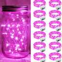 12 Pack Pink Fairy Lights 7Ft 20 LED Twinkle String Lights 3 Modes Battery Operated Waterproof Firefly Starry for Mason Jar Party Wedding Christmas Valentines Day Table Centerpieces