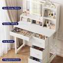 Kitsure Vanity Desk with Mirror and Lights - Large Capacity Makeup Vanity with 4 Fabric Storage Drawers & 3 Lighting Modes, Vanity Table Set with Sturdy Metal Frame for Bedroom, White, 35" x 17" x 52"