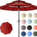 10ft Patio Umbrella, 3 Tier Outdoor Market Table Umbrellas with 8 Fiberglass Ribs and Push Button Tilt, Windproof, Vented Canopy, UV Protection for Deck, Pool, Backyard (Red)